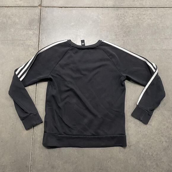 Adidas Sweatshirt Youth Small 8-10 Black 3-Stripes Crewneck Raglan Pullover - Picture 6 of 6